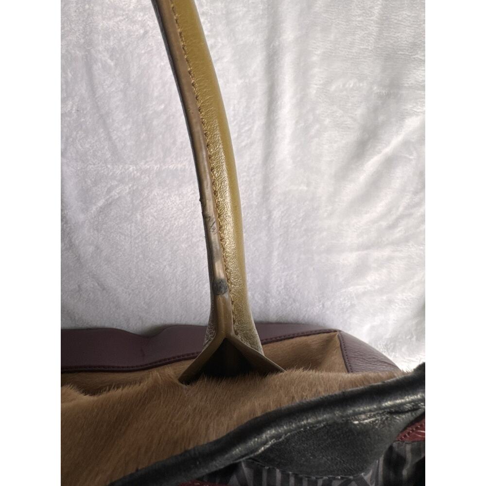 Pour La Victoire Calf Pony Hair Leather Colorblock Tote Bag Burgundy Black - Picture 12 of 13